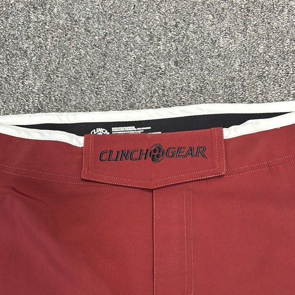 Clinch Gear Athletic Maroon and White Shorts with Classic Mid-Thigh MMA - Picture 2 of 3